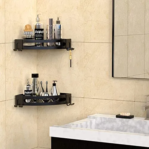 Geekdigg 2 Pack Corner Shower Caddy Adhesive Wall Mounted Drill Aluminum Organizer