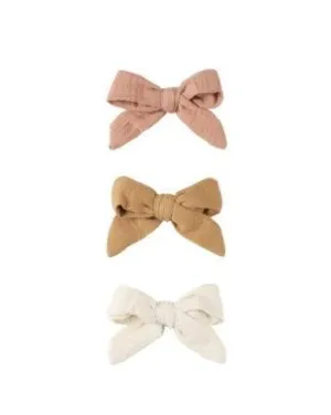 Girls Clip | Bow with Clip Set of 3 : Golden, Natural and Rose | Quincy Mae