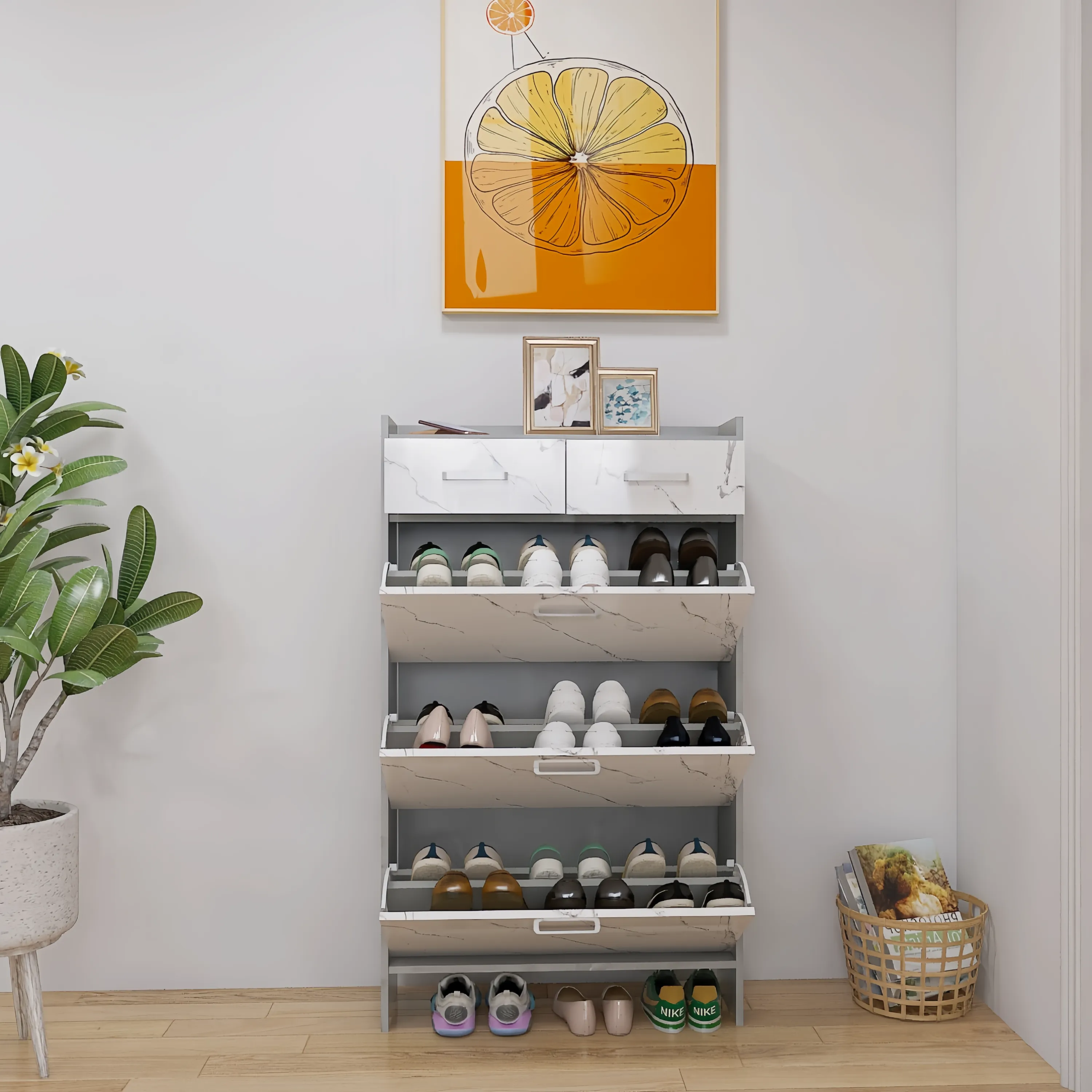 Glossy Marble  Shoe Cabinet