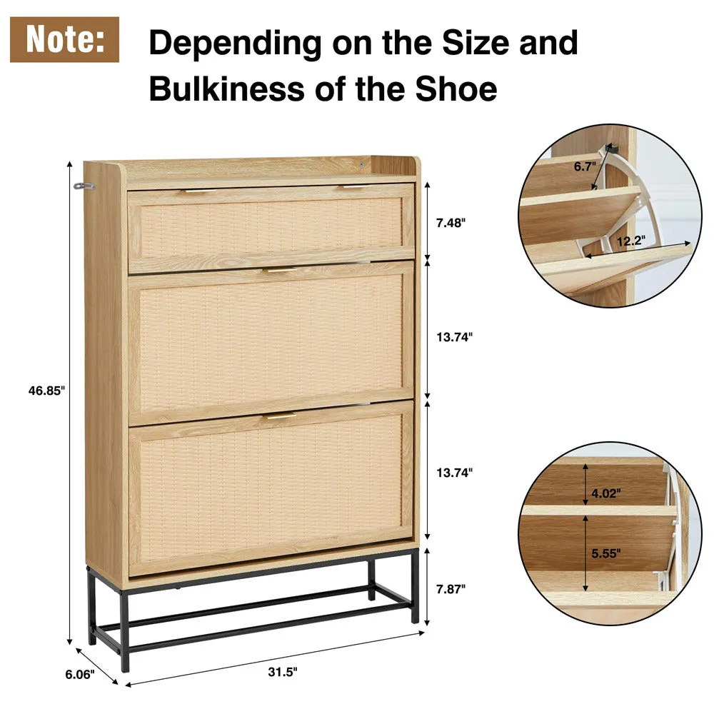 Hidden Shoe Cabinet Free Standing Narrow Shoe Rack Cabinet with 2 Flip Drawer