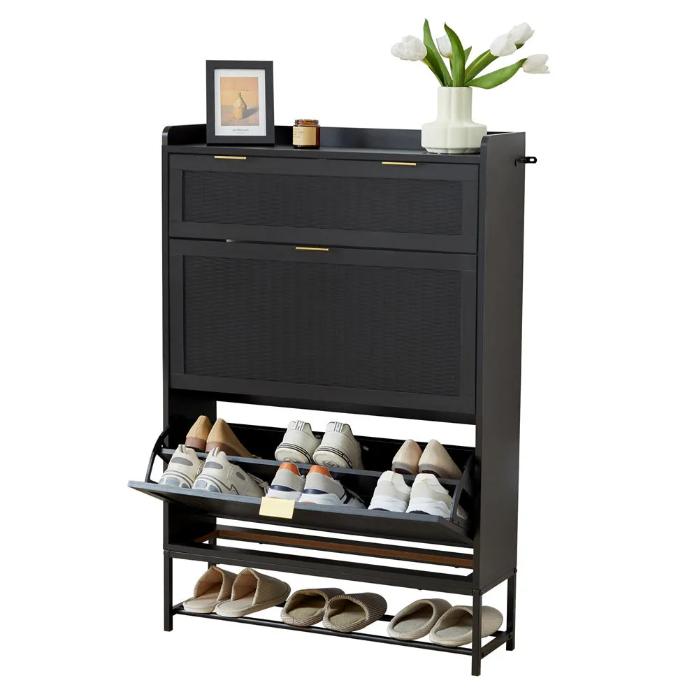 Hidden Shoe Cabinet Free Standing Narrow Shoe Rack Cabinet with 2 Flip Drawer