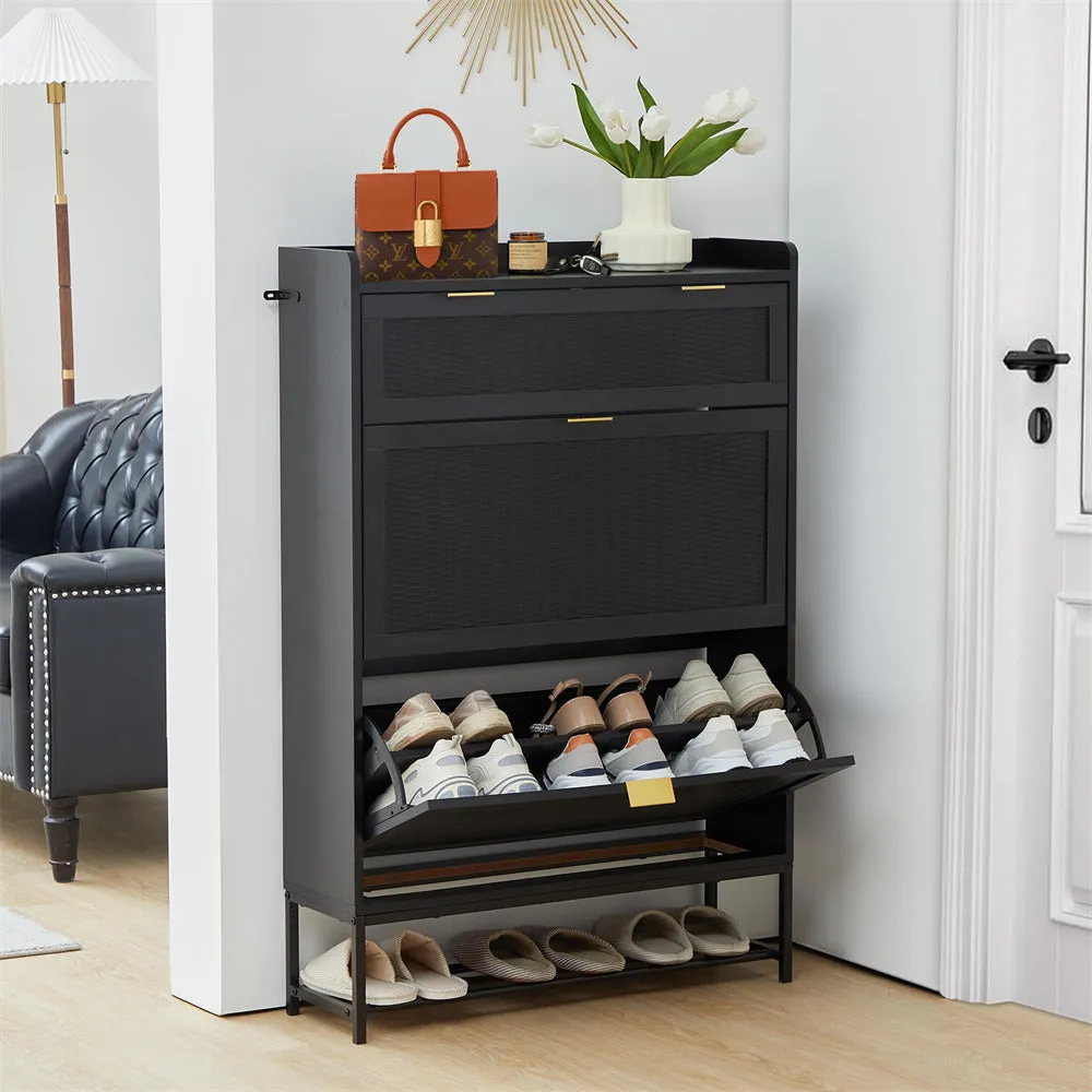 Hidden Shoe Cabinet Free Standing Narrow Shoe Rack Cabinet with 2 Flip Drawer