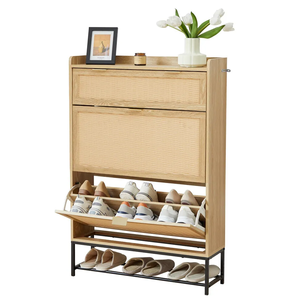 Hidden Shoe Cabinet Free Standing Narrow Shoe Rack Cabinet with 2 Flip Drawer