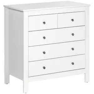 HOMCOM Modern 5 Drawer Chest of Drawers - White Storage Cabinet with Metal Handles - Bedroom Furniture