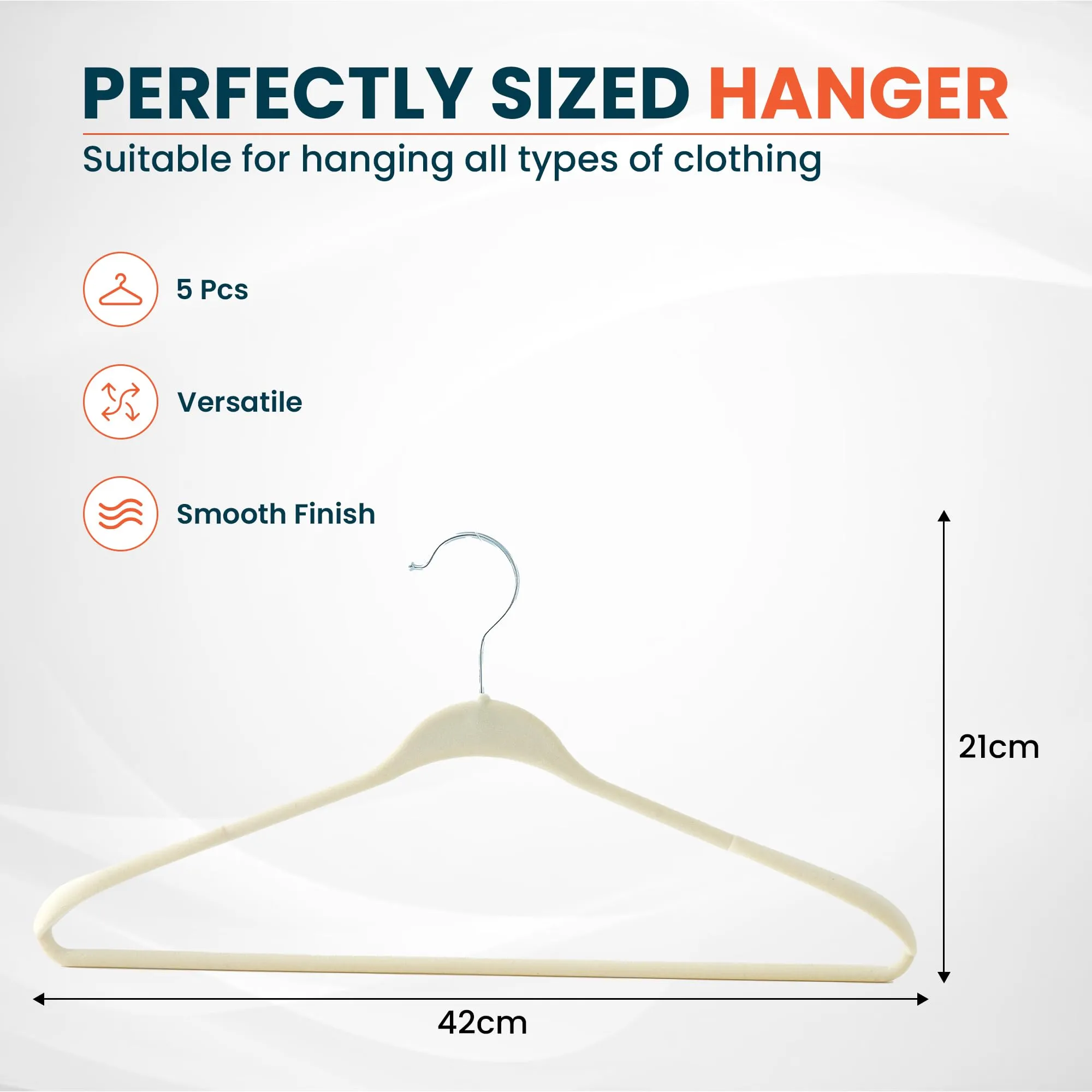 Homestic Velvet Cloth Hanger Set of 5 with Chromed Plated Steel Hook (White)