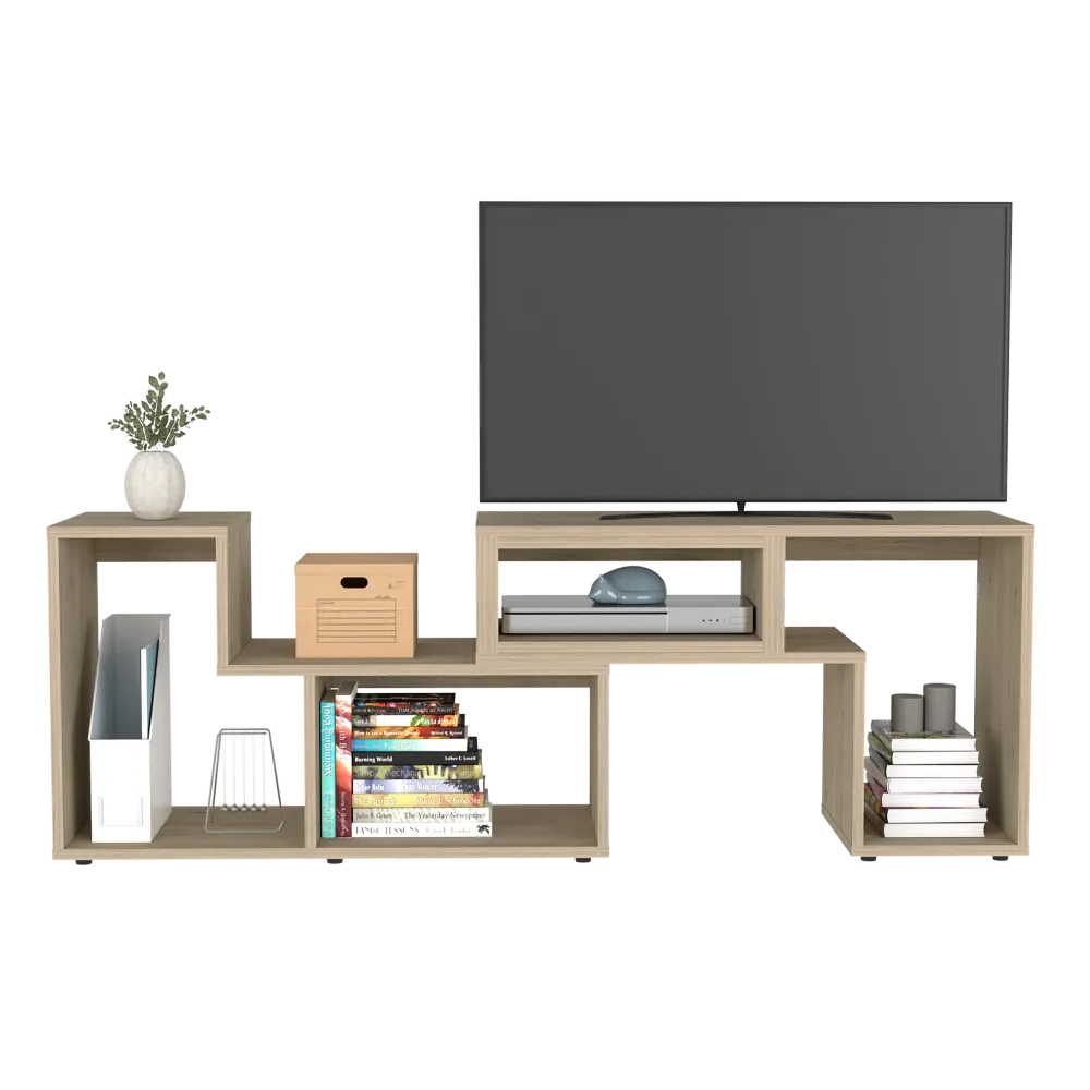 Houston Extendable TV Stand, Multiple Shelves, Pearl Finish