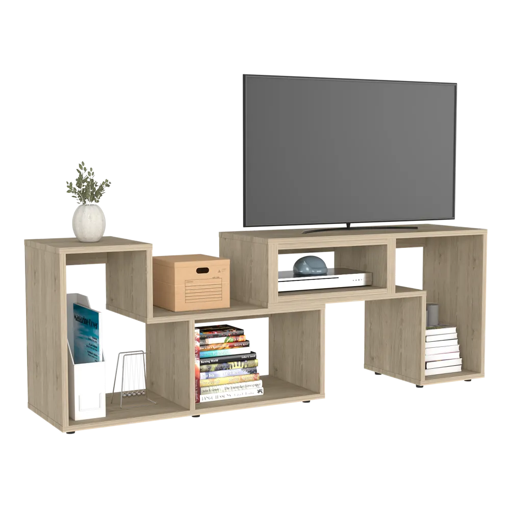 Houston Extendable TV Stand, Multiple Shelves, Pearl Finish