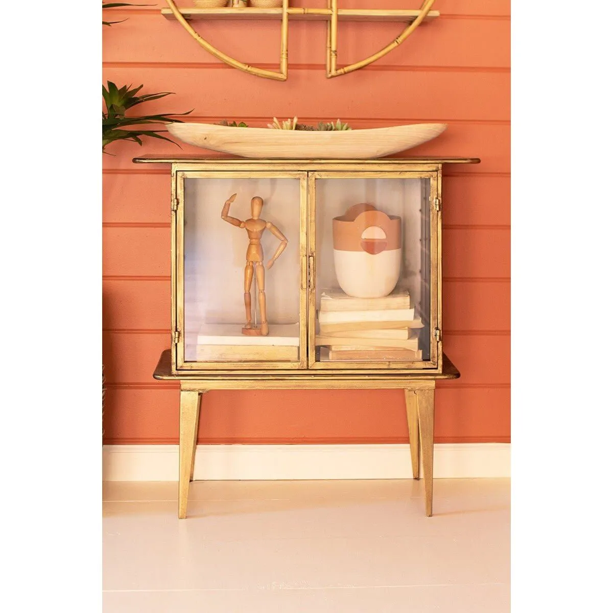 Kalalou - Antique Brass And Glass Two Door Cabinet