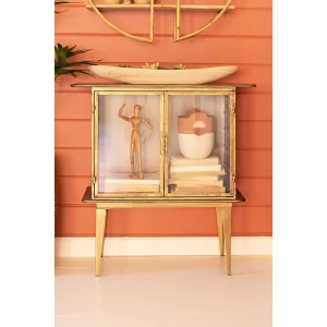 Kalalou - Antique Brass And Glass Two Door Cabinet