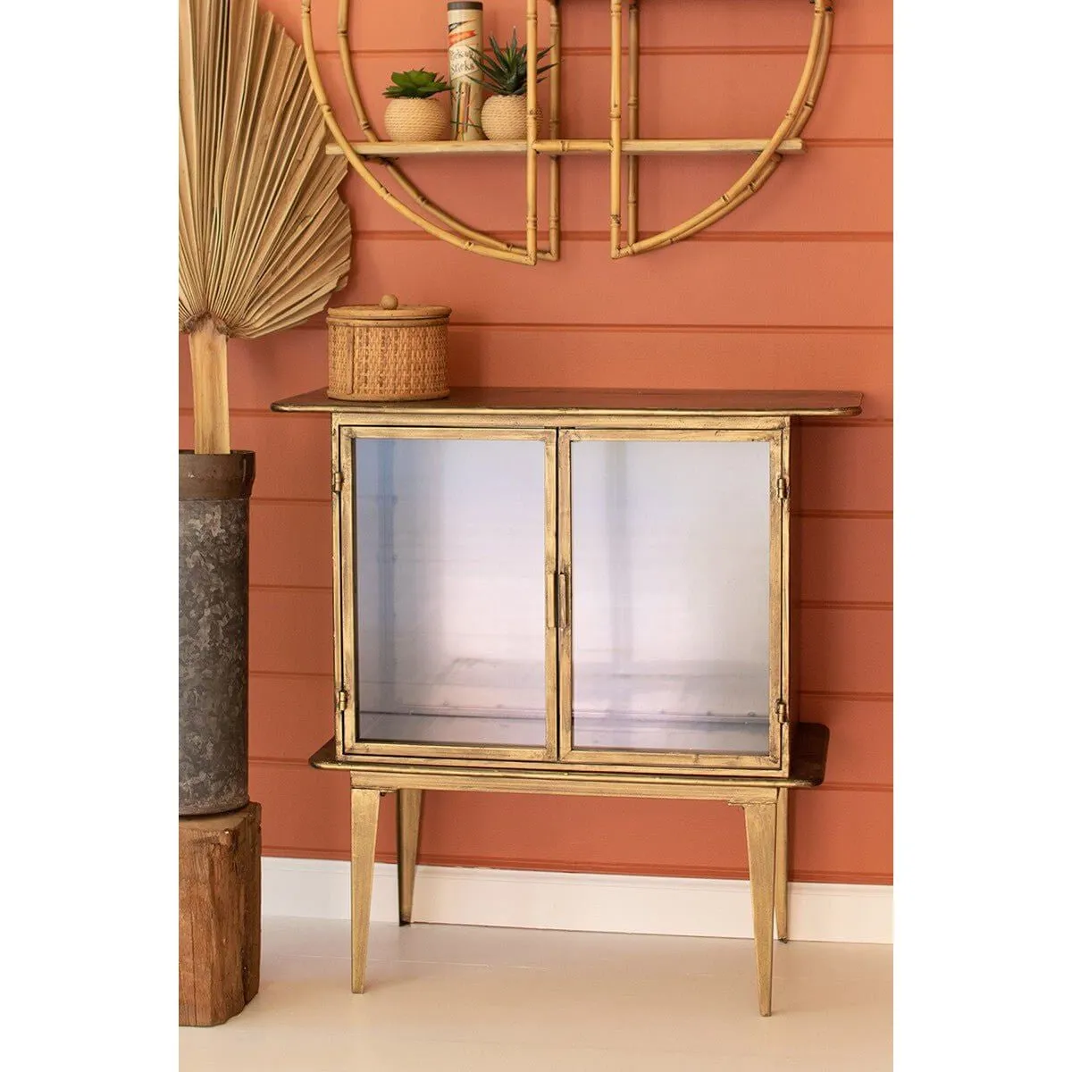 Kalalou - Antique Brass And Glass Two Door Cabinet