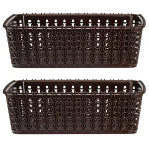 Kuber Industries Multipurposes Small M 15 Plastic Rectangular Basket, Organizer for Kitchen, Countertops, Cabinets, Bathrooms Without Lid- Pack of 2 (Brown) -46Kkm0112, Standard