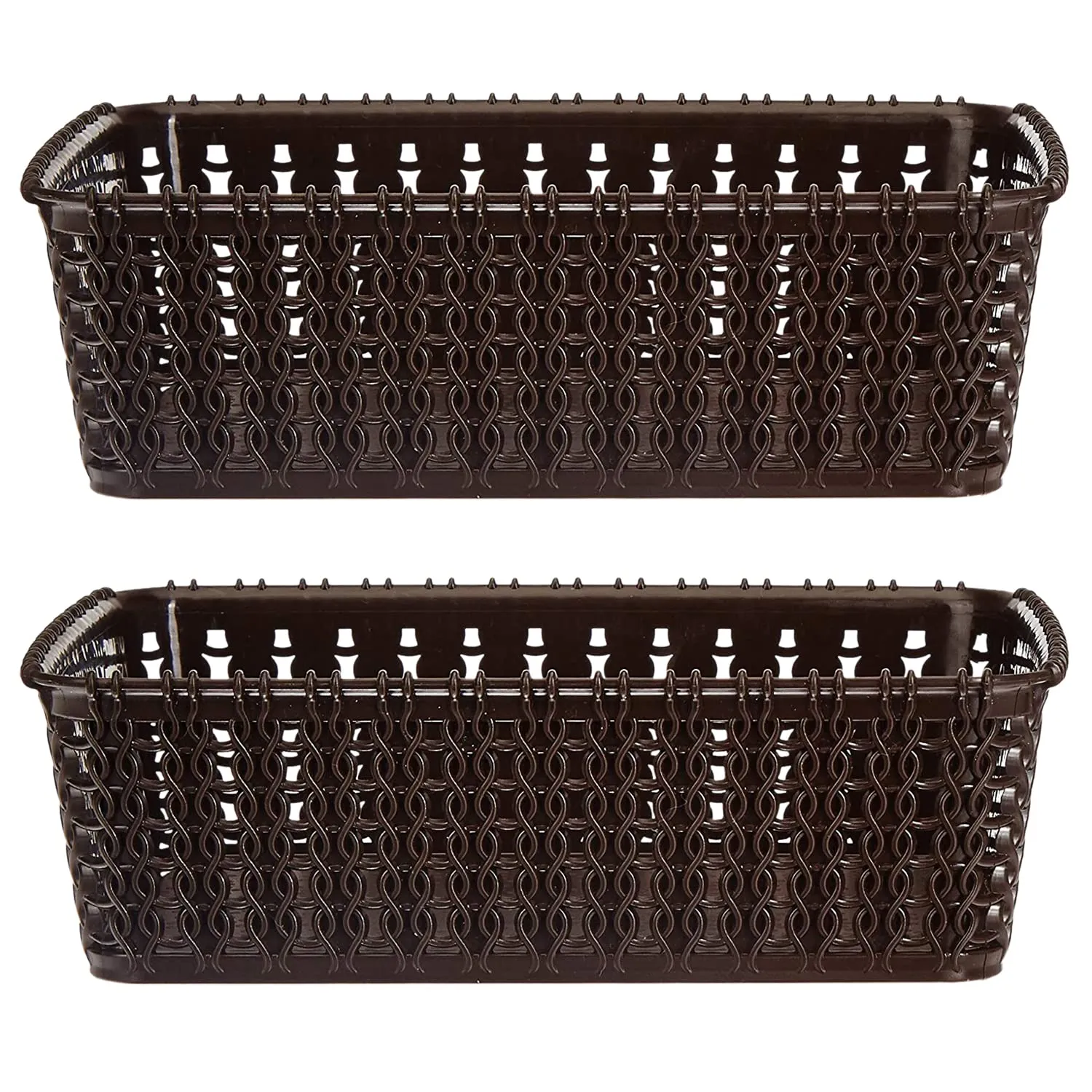 Kuber Industries Multipurposes Small M 15 Plastic Rectangular Basket, Organizer for Kitchen, Countertops, Cabinets, Bathrooms Without Lid- Pack of 2 (Brown) -46Kkm0112, Standard