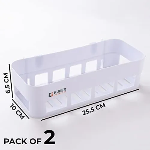 Kuber Industries Pack of 3 Bathroom & Kitchen Organizer PP|Durable & Non-Toxic|Self-Adhesive|Drainage Holes|Multipurpose Set of Storage Racks & Shelves|Set of 2|A50532|White