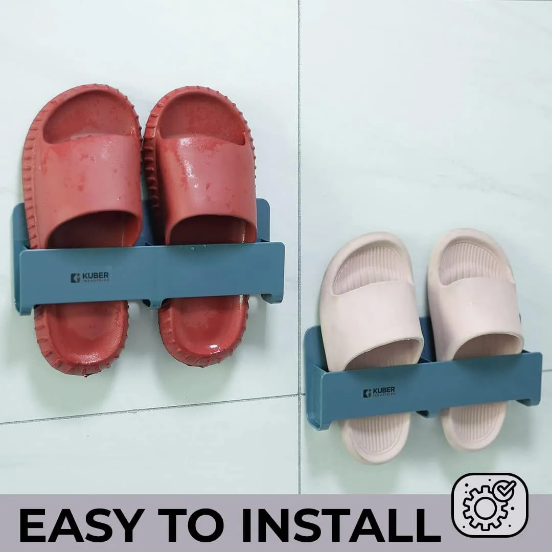 Kuber Industries Wall Mounted Shoe Rack for Home|Super Quality ABS/PVC|Compact & Durable|Self-Adhesive & Easy to Install|Unique Design|Shoe Stand For Bathroom & Bedroom|Set Of 2|1354A|Blue (Pack Of 2)