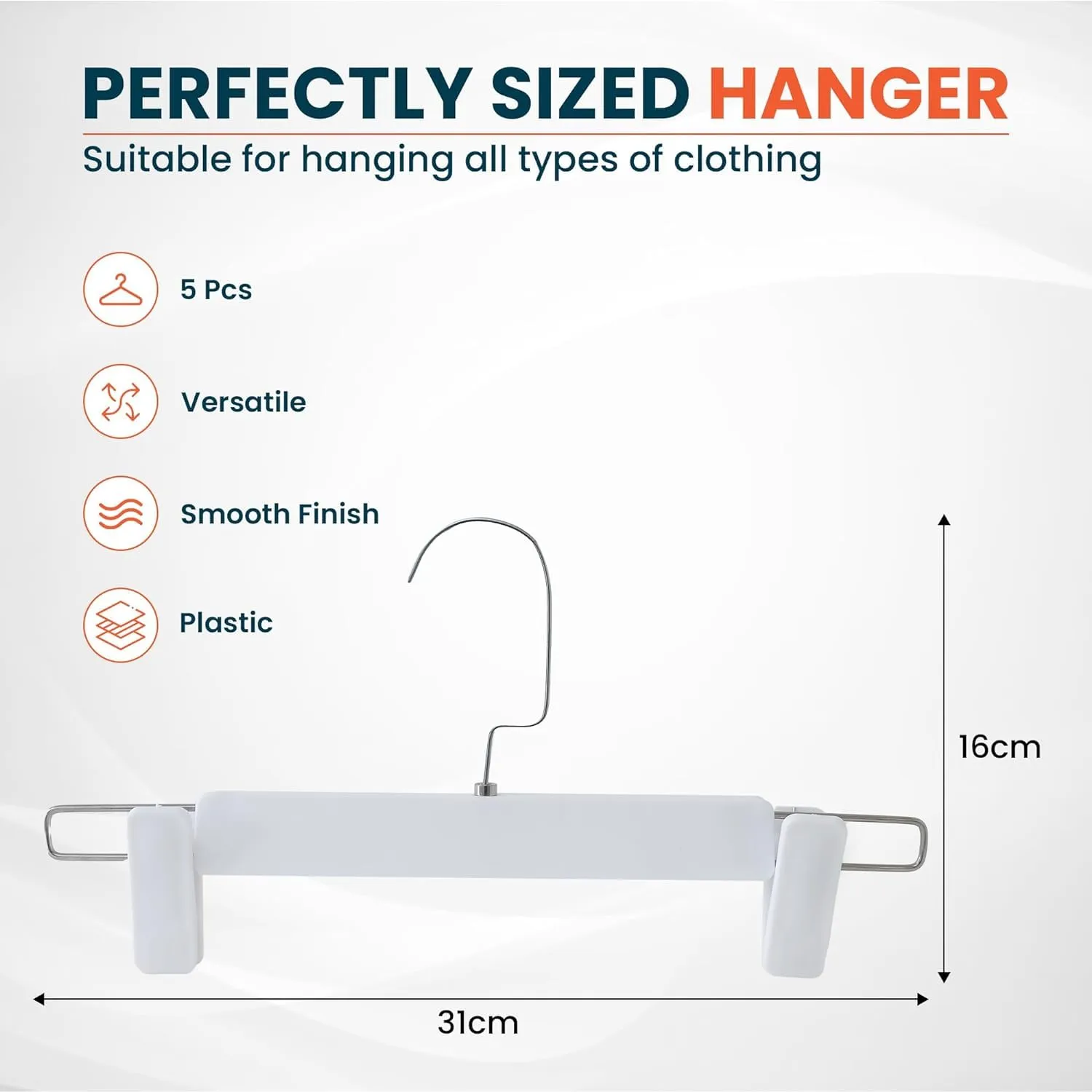 Kuber IndustriesRecycled Plastic Cloth Hanger Set of 10 with Chromed Plated Steel Hook (White)