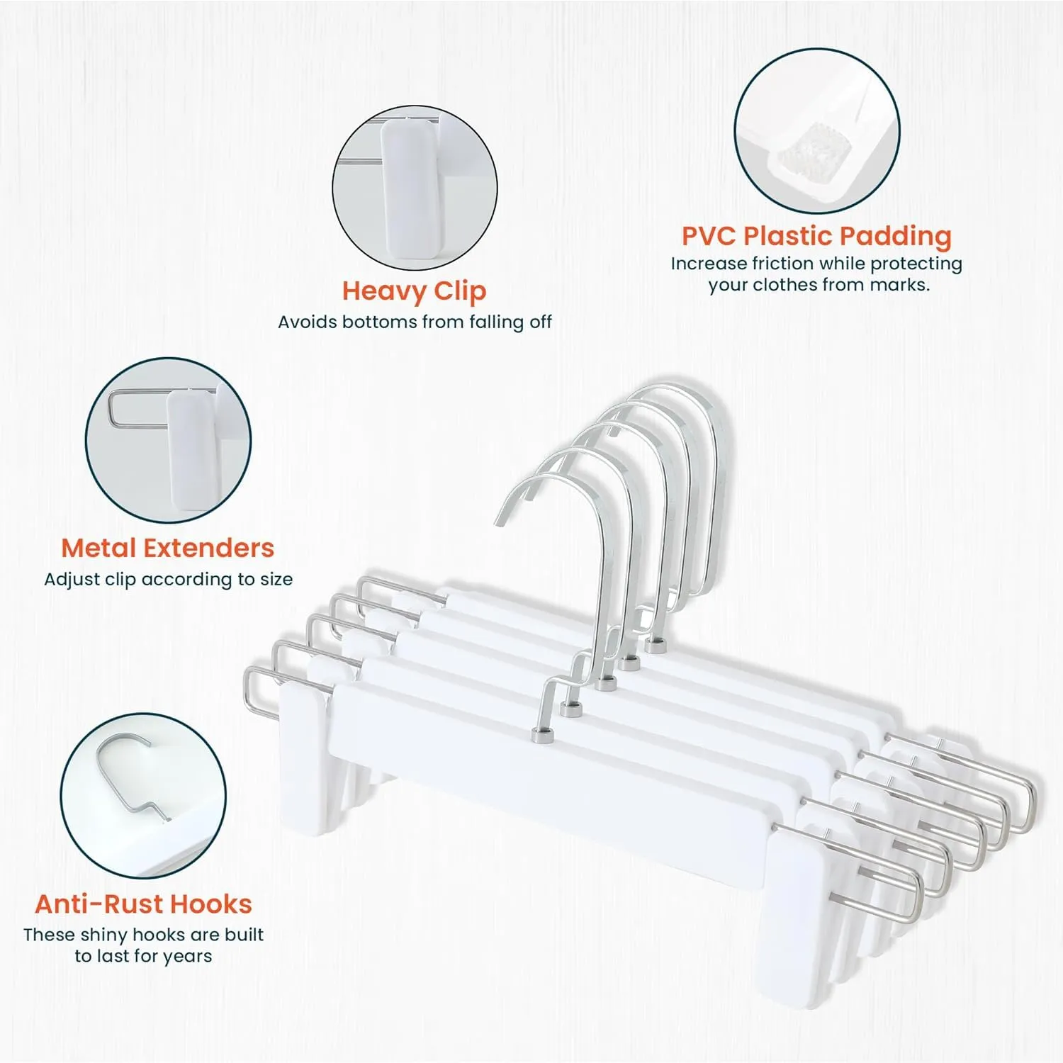 Kuber IndustriesRecycled Plastic Cloth Hanger Set of 10 with Chromed Plated Steel Hook (White)