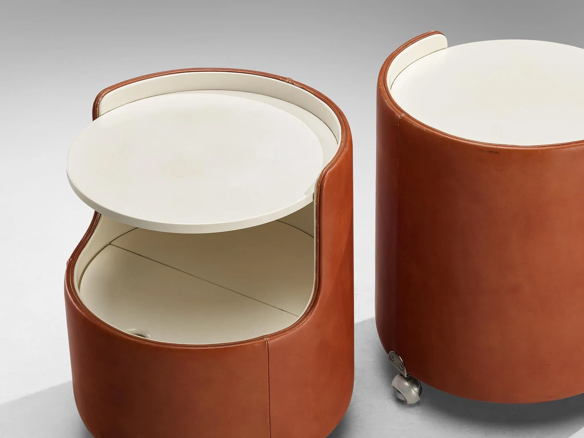 Luigi Massoni for Poltrona Frau Night Stands in Leather and Lacquered Wood