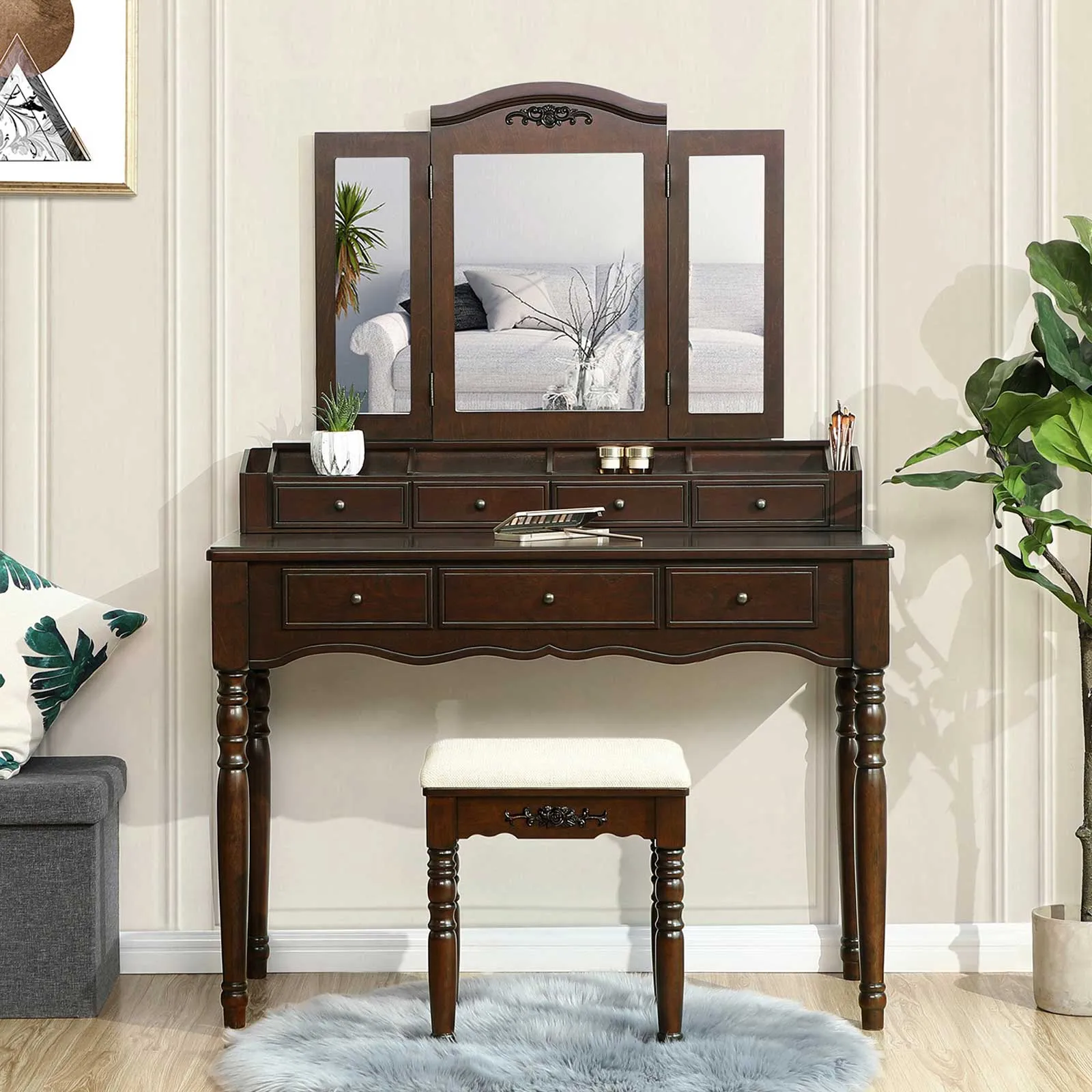 Makeup Table with Stool & Drawers