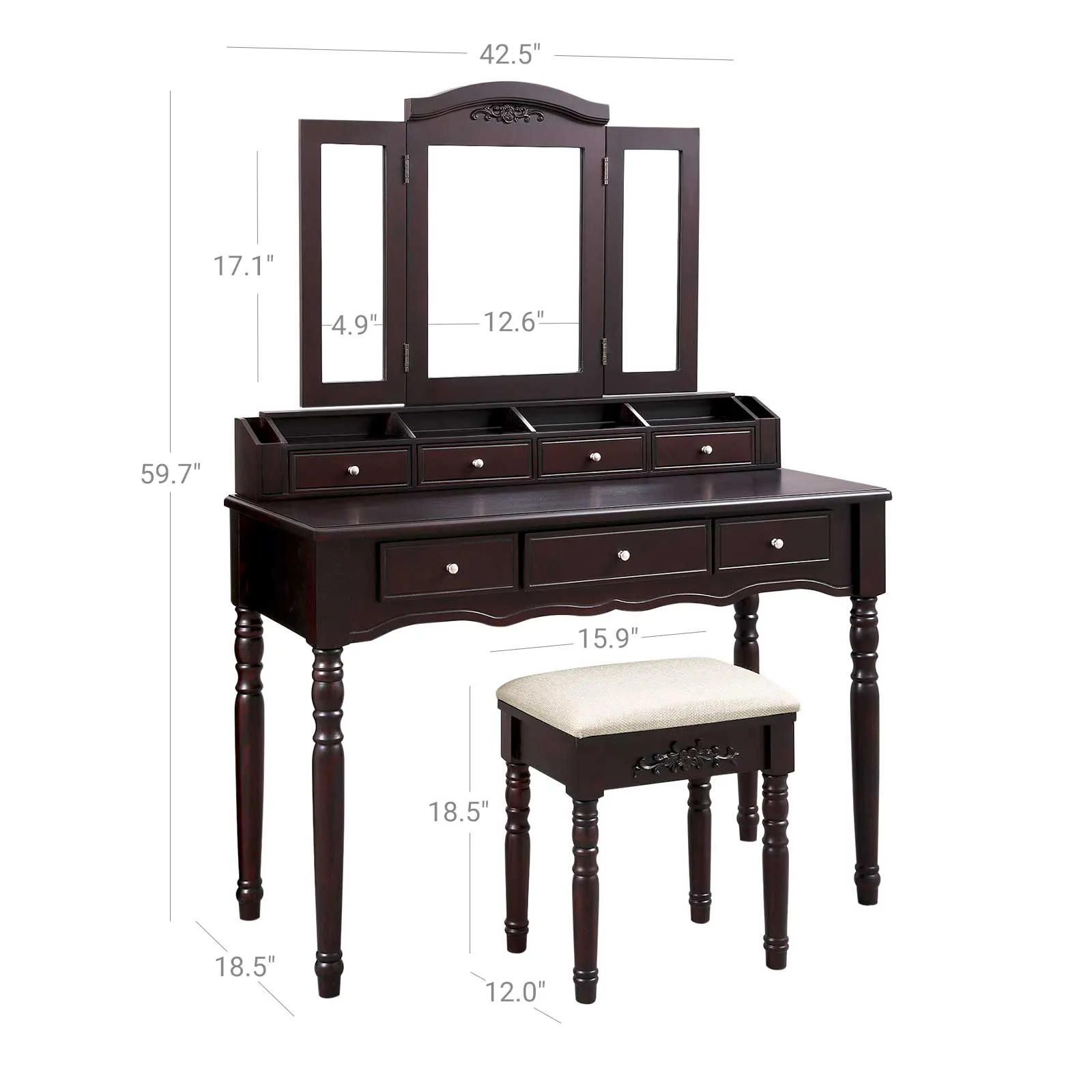 Makeup Table with Stool & Drawers