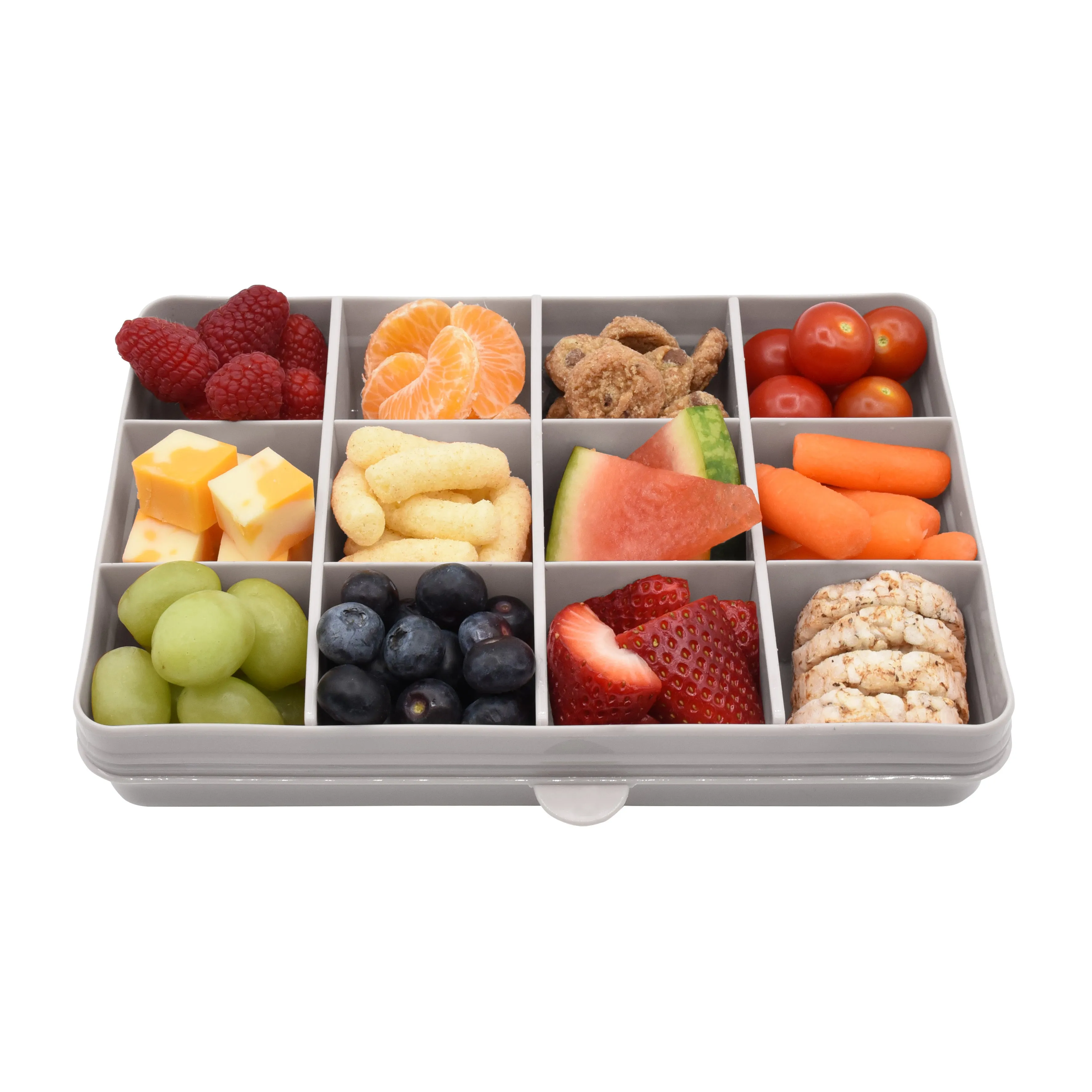 melii Snackle Box Grey - 12 Compartment Snack Container with Removable Dividers for Customizable Storage - Ideal for On the Go Snacking, BPA Free, Easy to Open and Clean