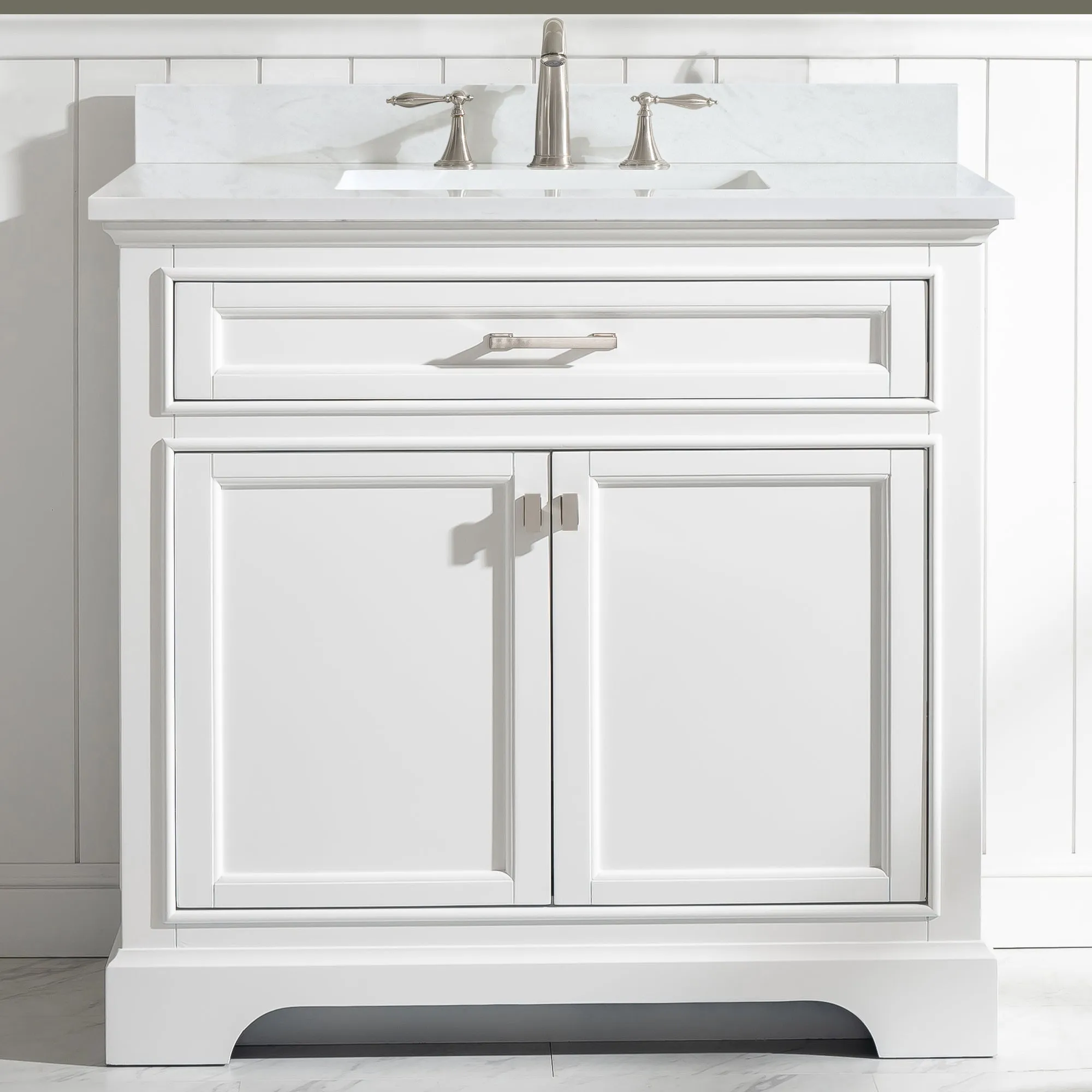 Milano 36" Single Sink Vanity with White Quartz Top