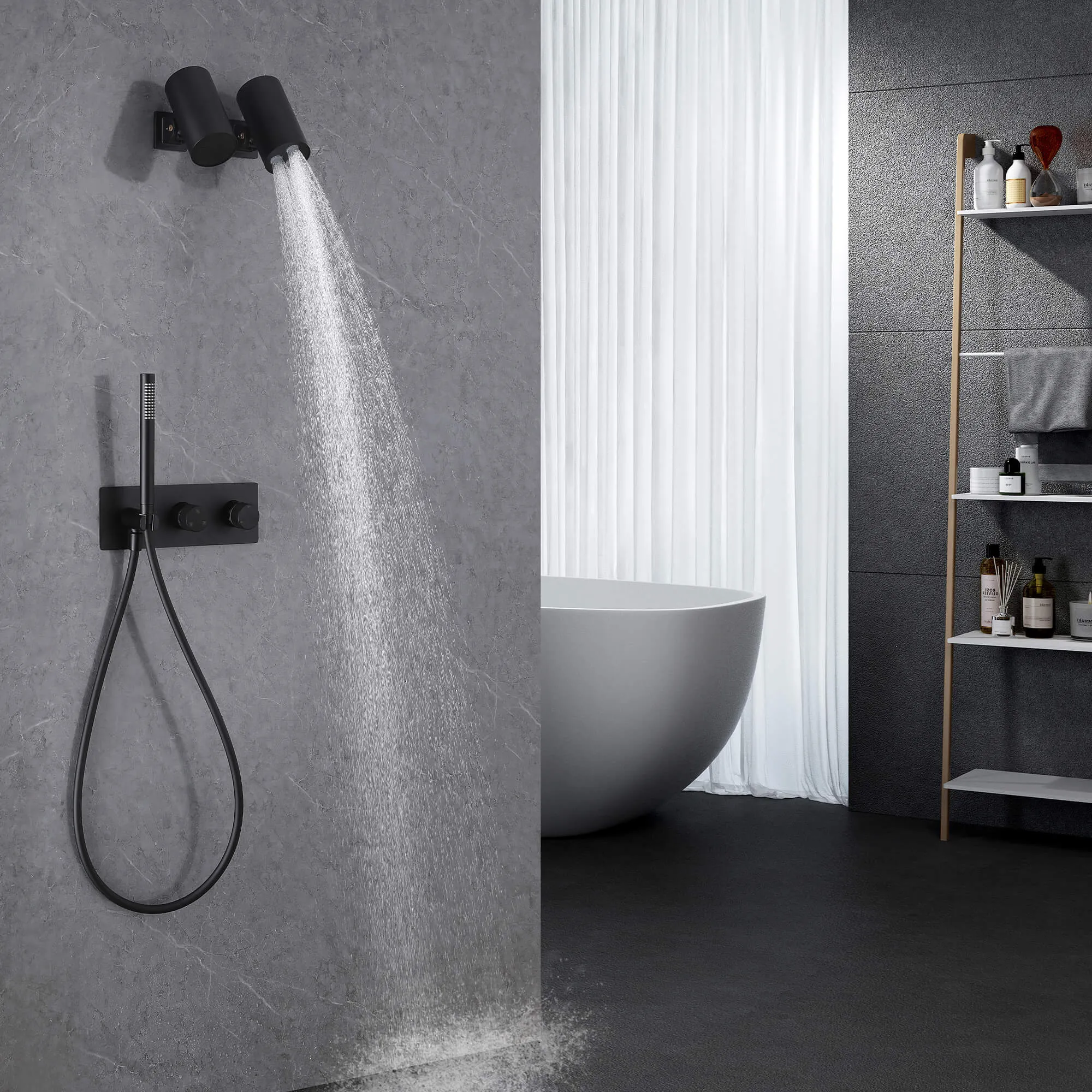 Modern Two Function Massage Spa Bathroom Shower System Matte Black JK0245