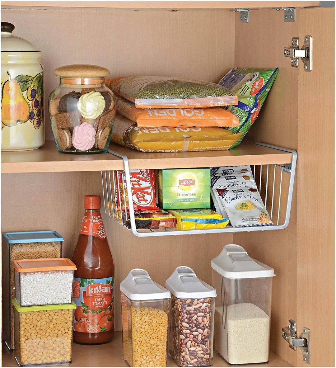 Multifunctional Under-Shelf Storage for High Cabinets