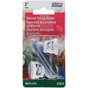 National 2 In. White Die Cast Swivel Swag Hook (2-Pack)