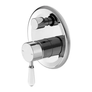 Nero York Shower Mixer With Diverter With White Porcelain Lever Chrome