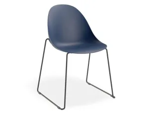 Pebble Chair Navy Blue with Shell Seat - Sled Stackable Base - Black