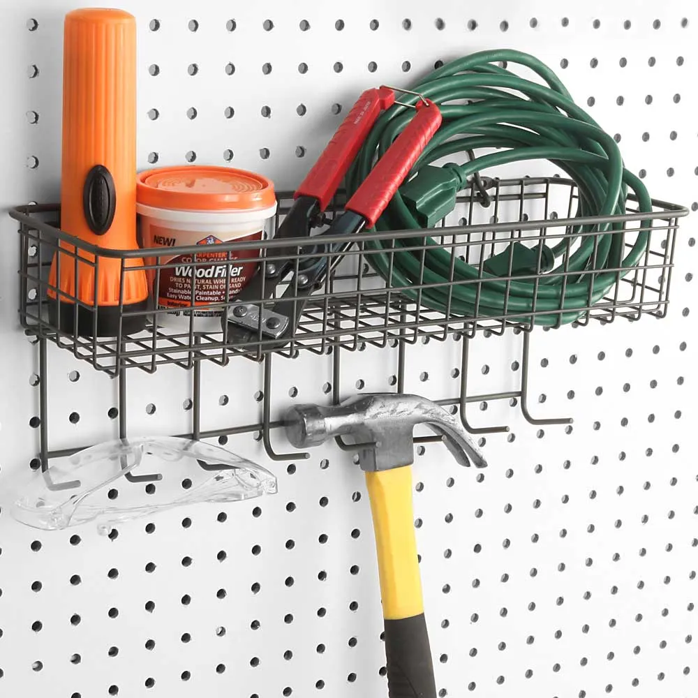 Pegboard Basket and Hook Station