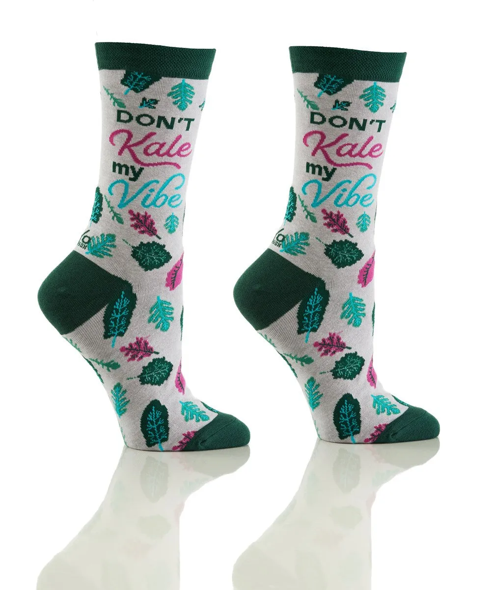 "Kale My Vibe" Cotton Dress Crew Socks by YO Sox - Medium