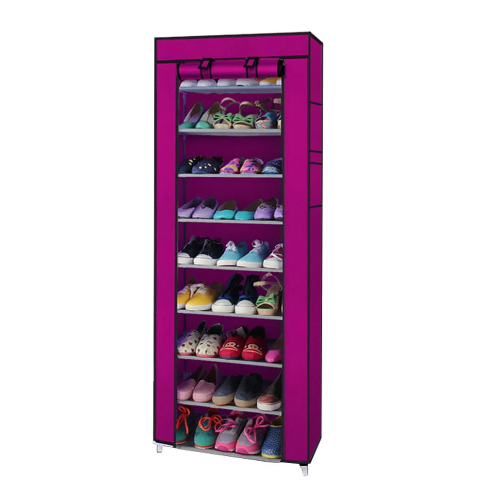 RONSHIN 10-layer Shoe Rack Room-Saving Shoe Cabinet Rose Red