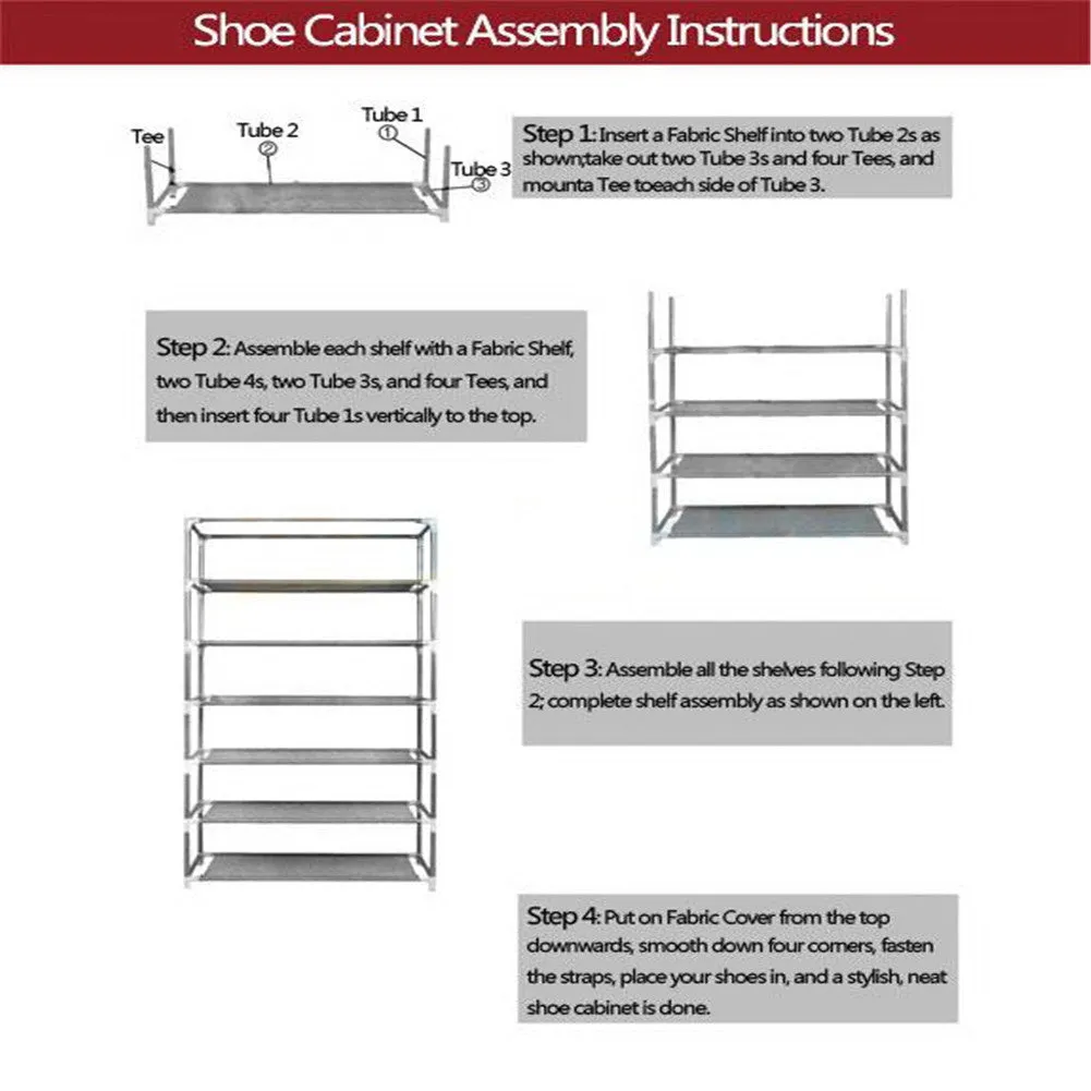 RONSHIN 10-layer Shoe Rack Room-Saving Shoe Cabinet Rose Red