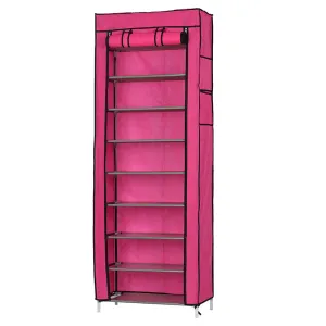 RONSHIN 10-layer Shoe Rack Room-Saving Shoe Cabinet Rose Red