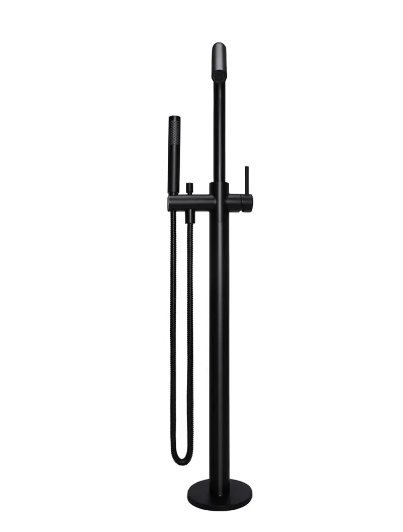 Round Freestanding Bath Spout and Hand Shower - Matte Black