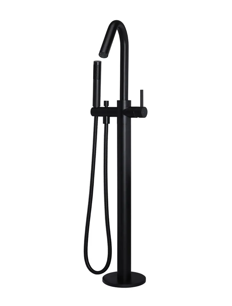 Round Freestanding Bath Spout and Hand Shower - Matte Black