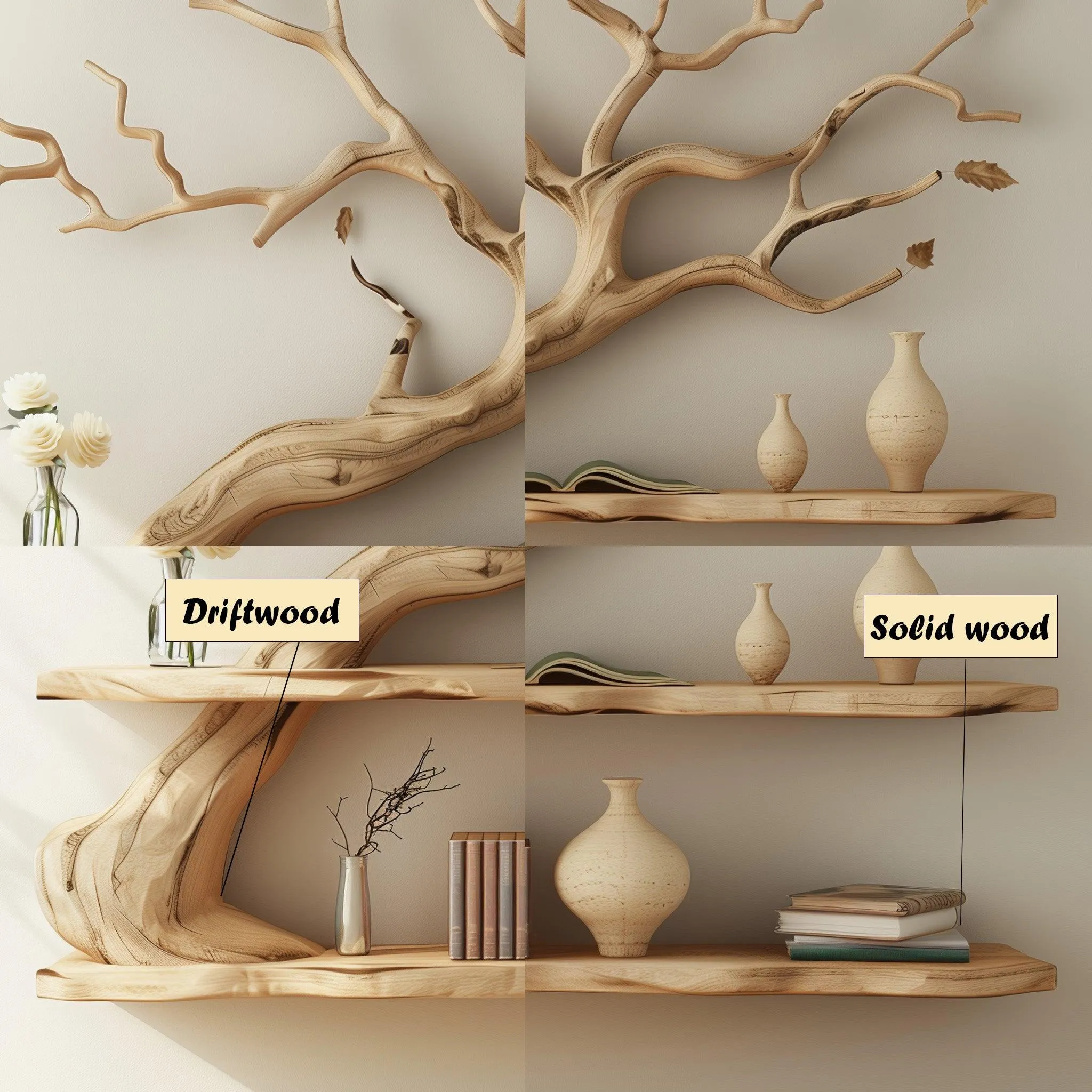 Rustic Tree Branch Floating Bookshelf Wall Art