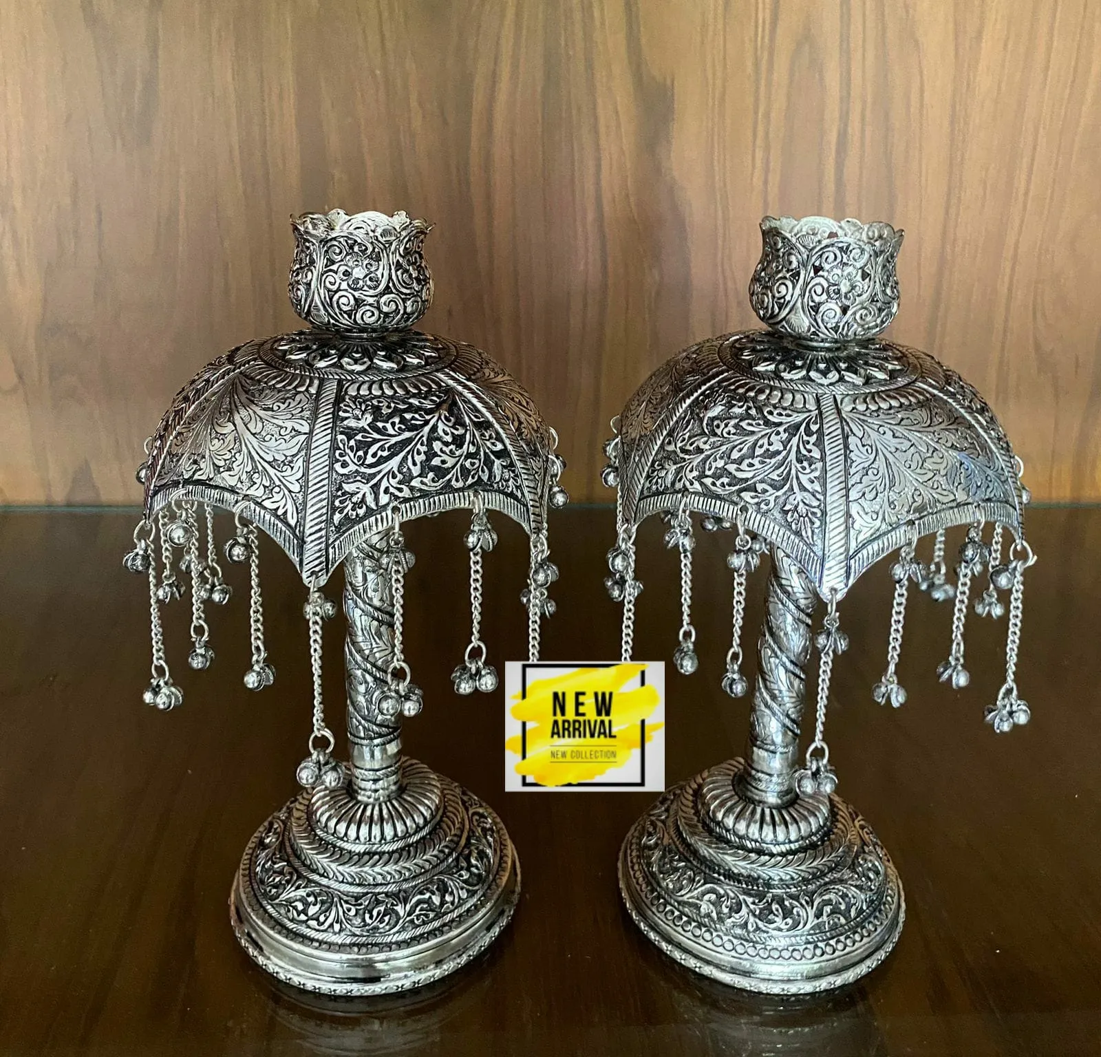 Silverplated handcrafted umbrella candle stands Cum Jyoti holder-ANU001CH