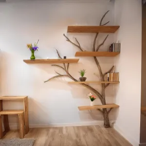 Solid Wood Tree Bookshelf with Branch Shelves