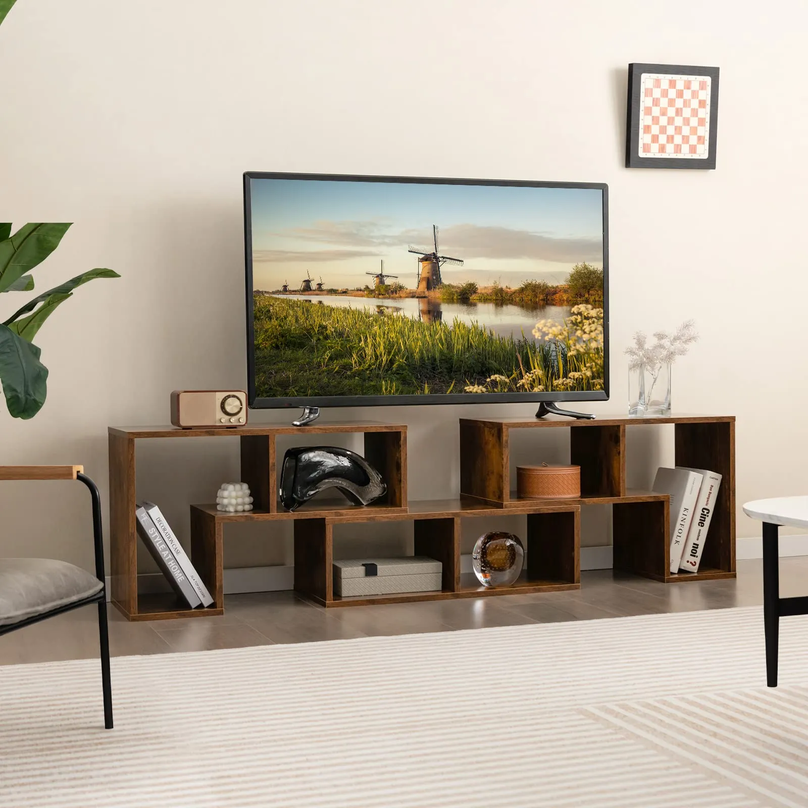 Tangkula 3 Pieces Console TV Stand, Free-Combination Entertainment Center for 50 55 60 65 Inch TV