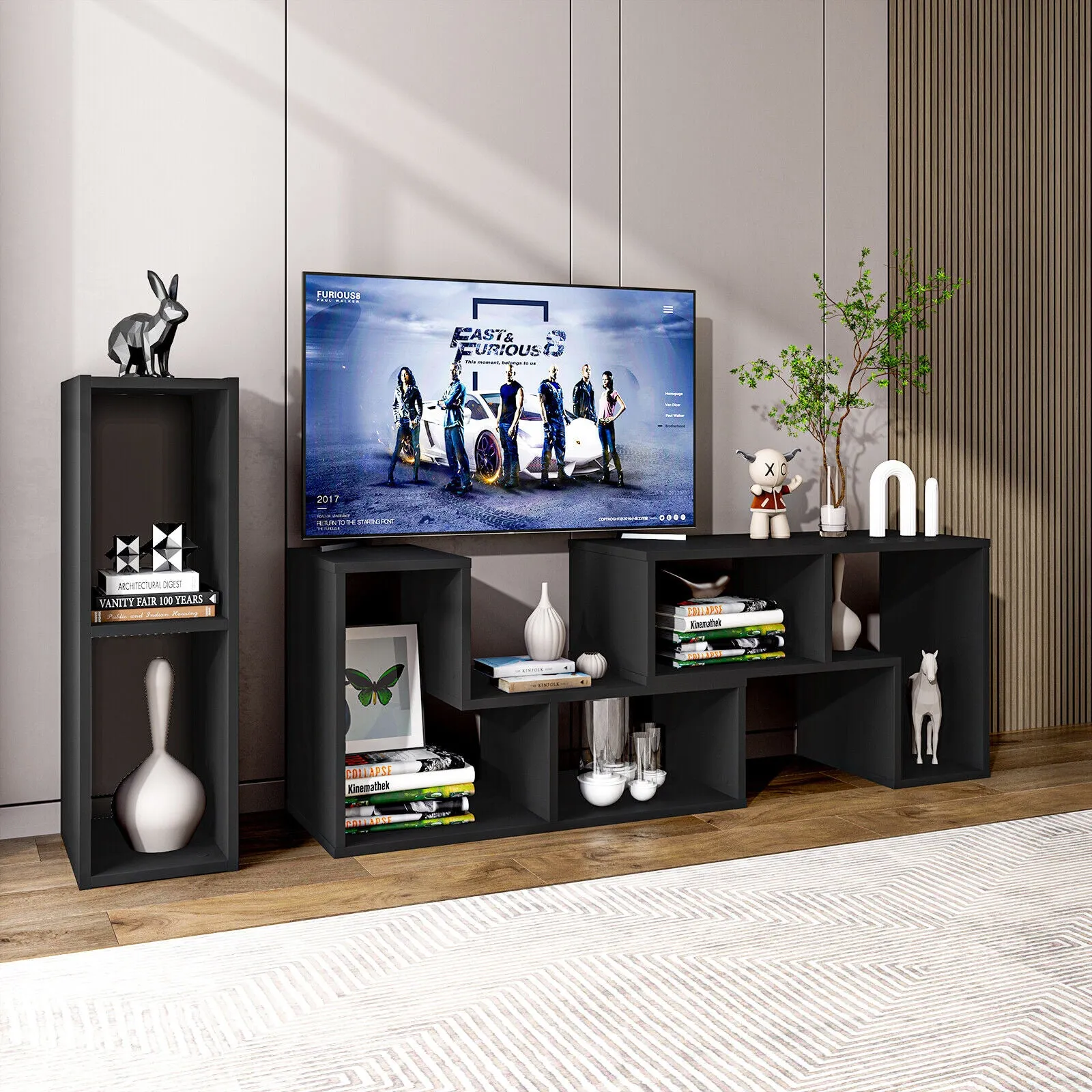 Tangkula 3 Pieces Console TV Stand, Free-Combination Entertainment Center for 50 55 60 65 Inch TV