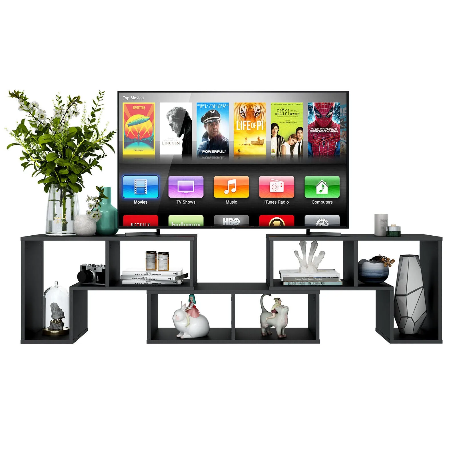 Tangkula 3 Pieces Console TV Stand, Free-Combination Entertainment Center for 50 55 60 65 Inch TV