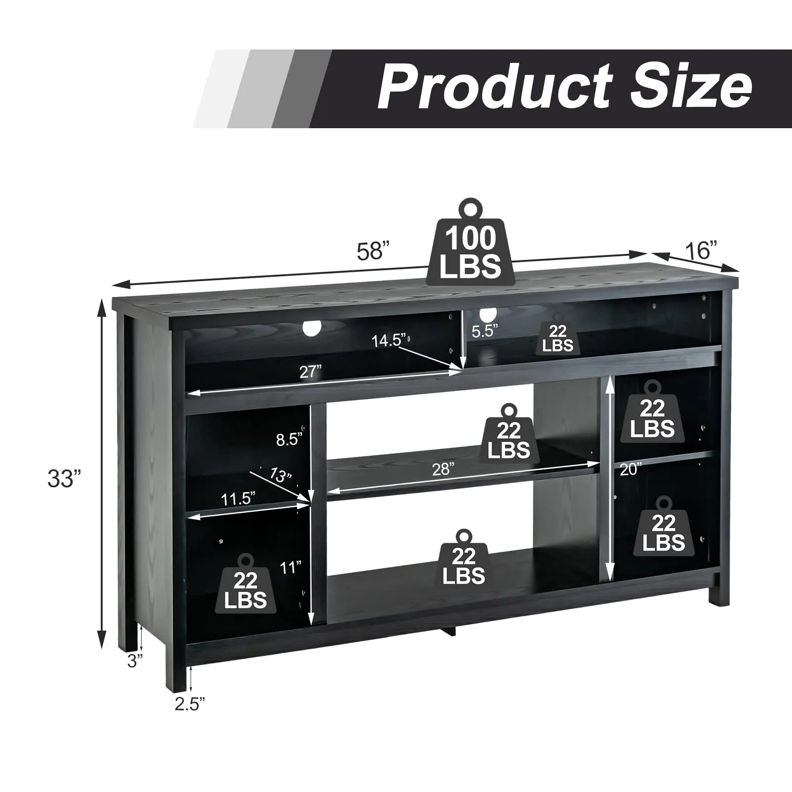 Tangkula TV Stand for TVs up to 65", Media Console Table w/Adjustable Shelf & Cable Management Holes