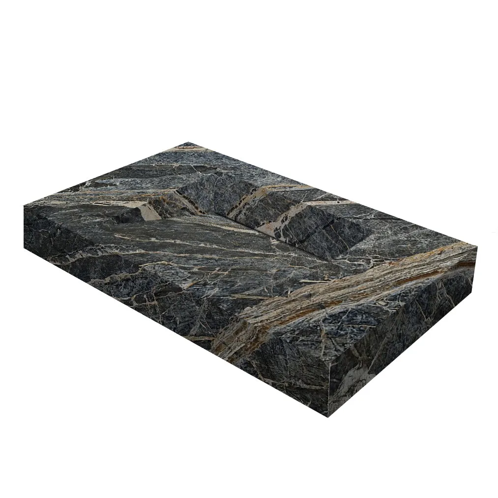 TCSC | Adriatic Black Marble Modern Rectangular Sink Wall-mount Bathroom Sink (W)16" (L)30" (H)6"