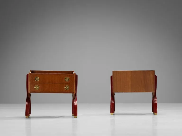 Tosi Arredamenti Pair of Cabinets or Night Stands in Mahogany and Brass