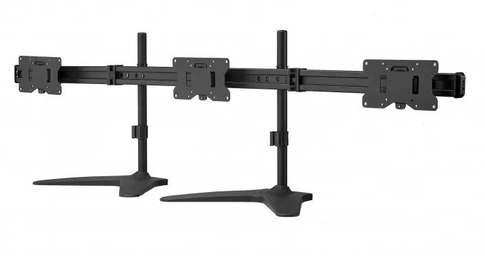 Triple LED LCD Monitor Stand up Freestanding Desk Mount for Support up to 32" Monitors, 29 inch Pole Heavy Duty Fully Adjustable Stand, Black (2003MSFH)