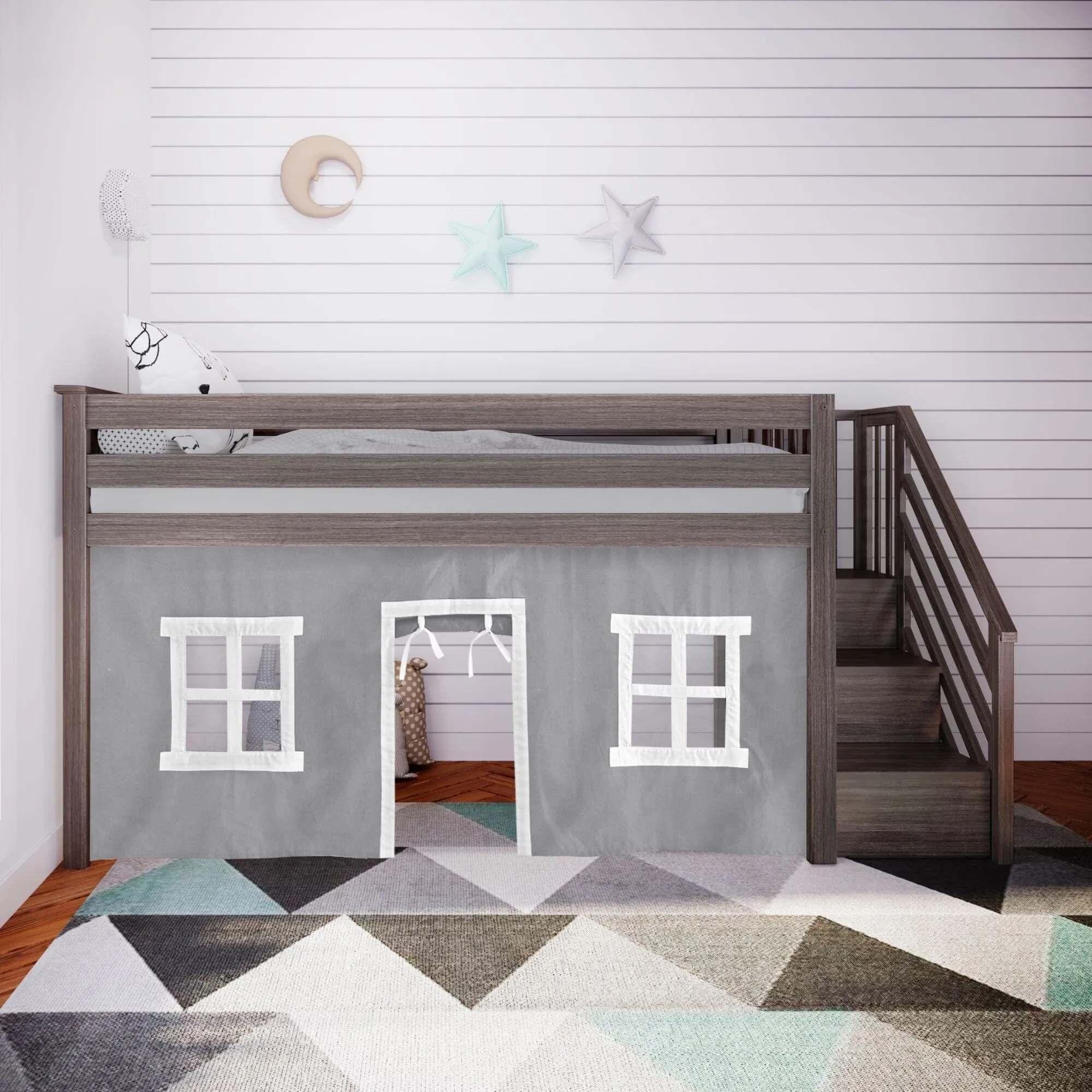 Twin-Size Low Loft with Stairs   Curtain