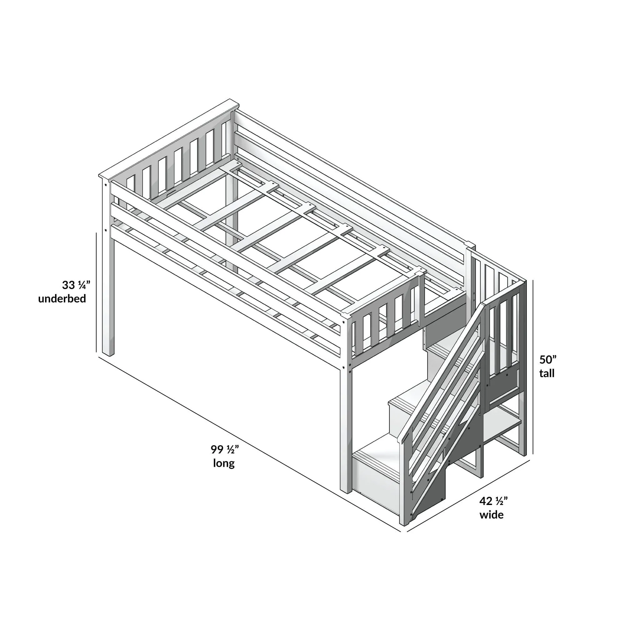 Twin-Size Low Loft with Stairs   Curtain