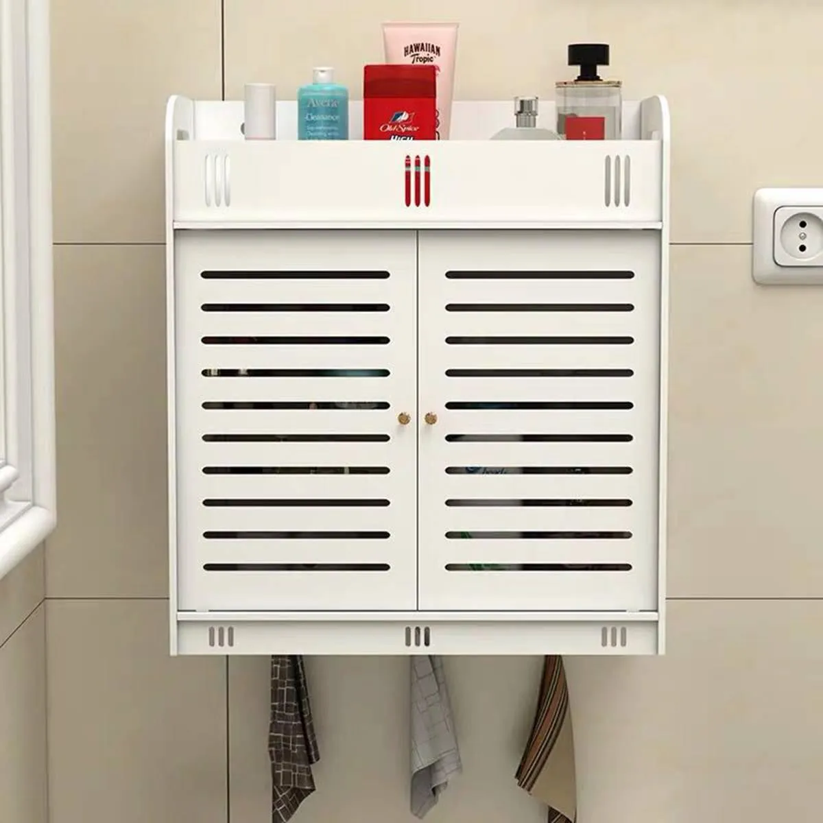 Wall Mounted PVC Bathroom [38] Storage Cabinet With Free Soap Dish By Miza